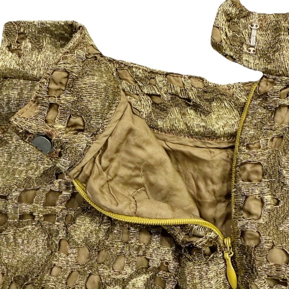 Raoul Arango Metallic Gold Lace Cutout Statement Pants Womens Small Avant Garde - Picture 11 of 11
